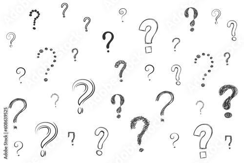 Question mark. Hand drawn signs interrogation, scribble symbols. Cartoon sketch style interrogation to ask questions drawn with a pen and marker, doodle. Vector illustration EPS 10