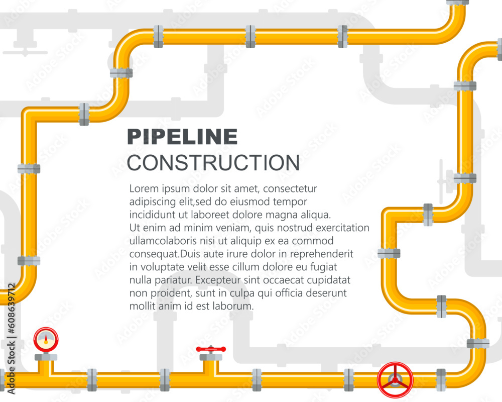 Industrial background with a yellow pipeline. The lever opens or closes ...