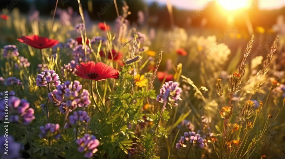 Summer wallpaper. Wildflowers illuminated by the evening sun. Summer wallpaper. Wildflowers illuminated by the evening sun.