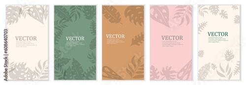 Colorful abstract tropical leaves. Bright banners, posters, cover design templates, wallpapers with spring leaves and flowers. Vector illustration, EPS 10. Flat style.
