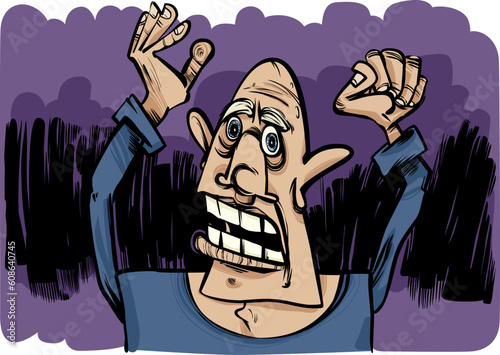 cartoon sketch illustration of outraged and scared man