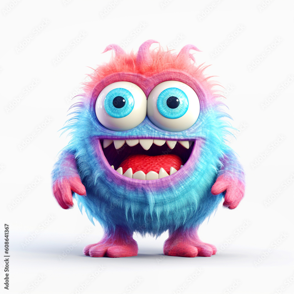 monster, funny cartoon isolated on white background, blue-red. Generative AI monster, funny cartoon isolated on white background, blue-red. Generative AI