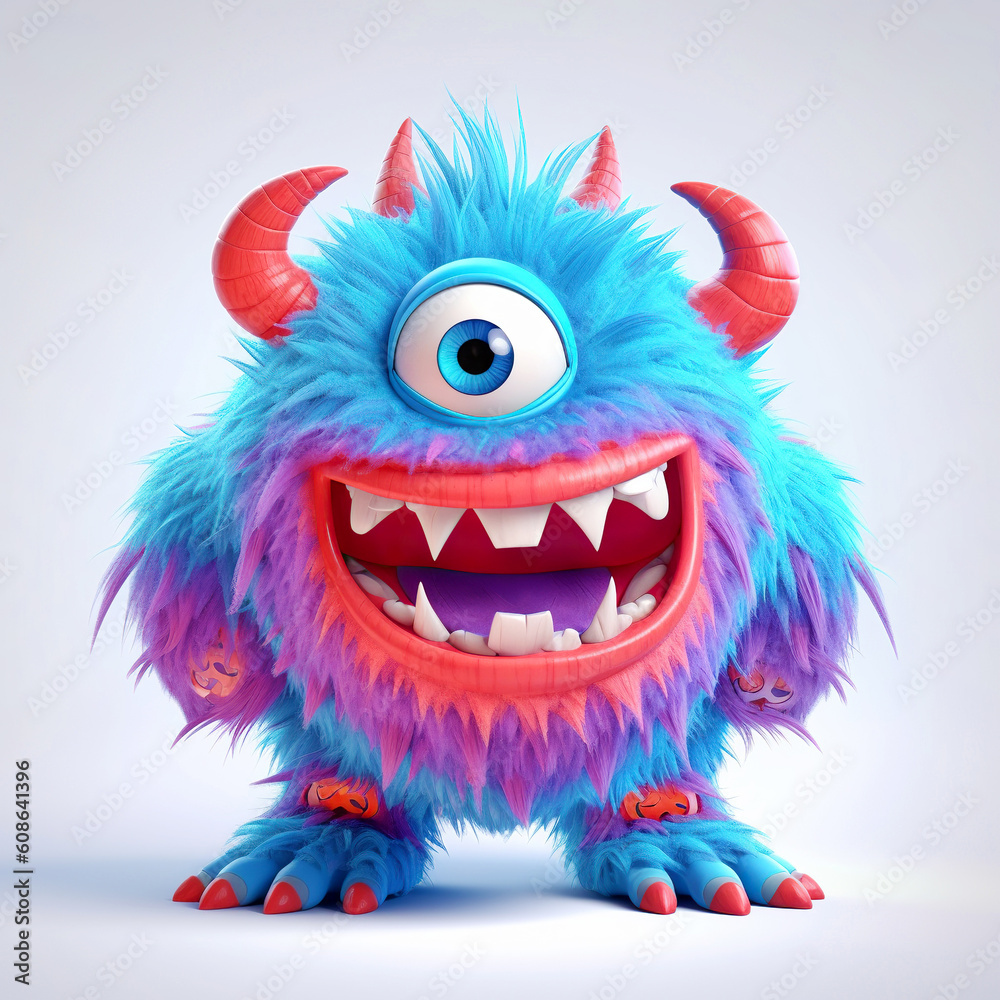 monster, funny cartoon isolated on white background, blue-red. Generative AI