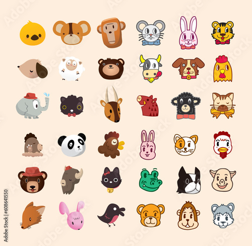 set of cute animal face icons