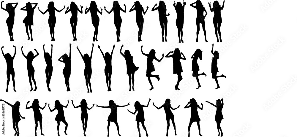 Vector collection silhouettes of dancing girls in different positions. Vector collection silhouettes of dancing girls in different positions.
