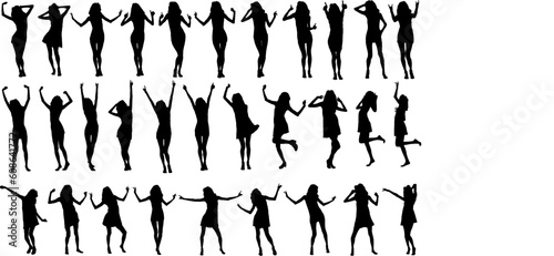 Vector collection silhouettes of dancing girls in different positions.