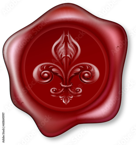 Illustration of a red sealing wax Fleur-de-lis Wax Seal