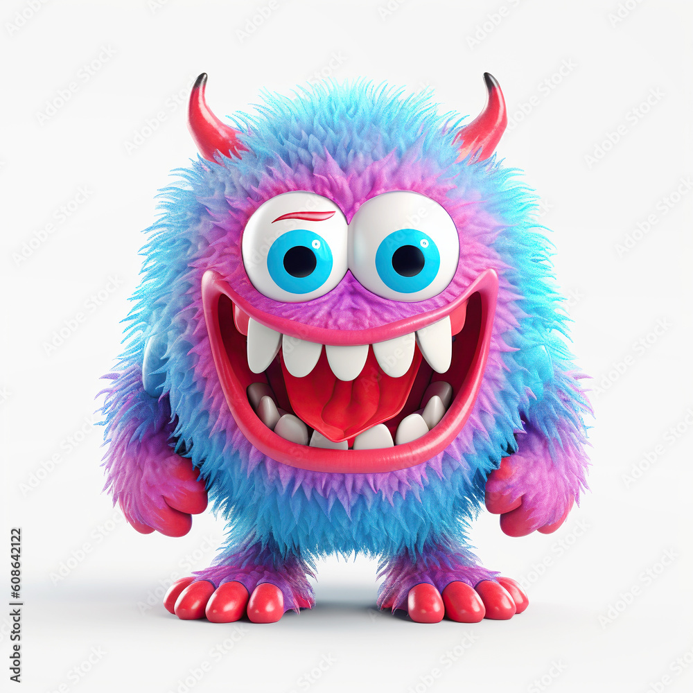 monster, funny cartoon isolated on white background, blue-red. Generative AI