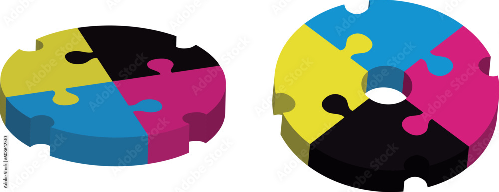 concept design with puzzle pieces in CMYK