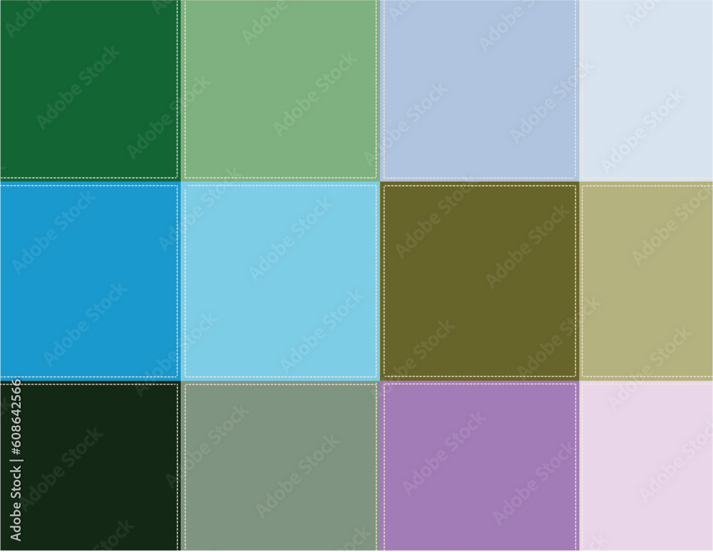 Decorative background. Vector illustration. Colored squares are stitched with thread.