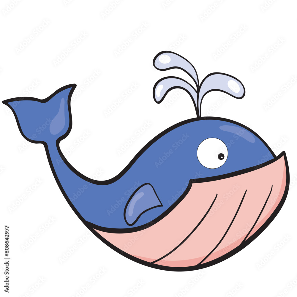 Vector illustration of smiling cute cartoon whale. Vector illustration of smiling cute cartoon whale.