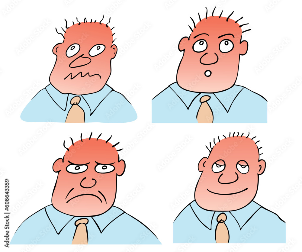 Vector illustration of the man with different facial expressions. This file is vector, can be scaled to any size without loss of quality. Vector illustration of the man with different facial expressions. This file is vector, can be scaled to any size without loss of quality.