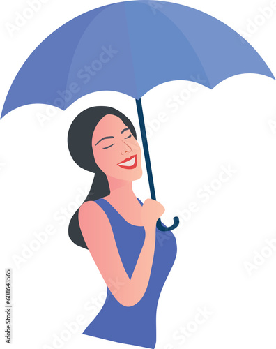 Happy woman holding ambrella on png background photo