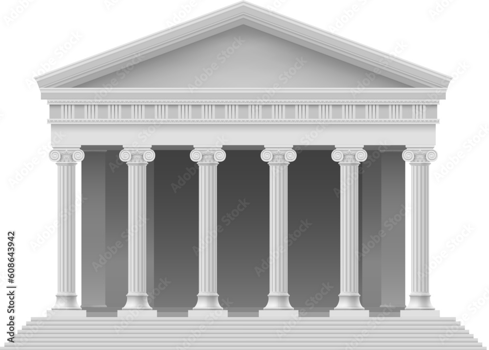 Big Portico an ancient temple. Colonnade. Illustration on white