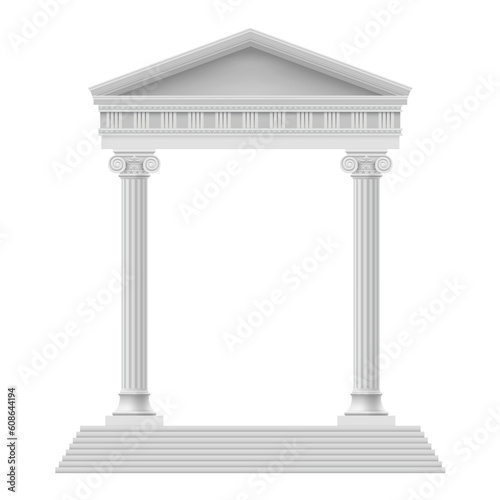 Simple Portico an ancient temple. Colonnade. Illustration on white