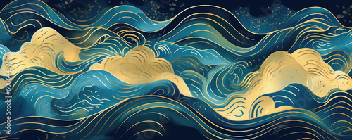 Fotografia Ocean waves illustration with greek mythology feel  design with Japanese woodblock art style coloring
