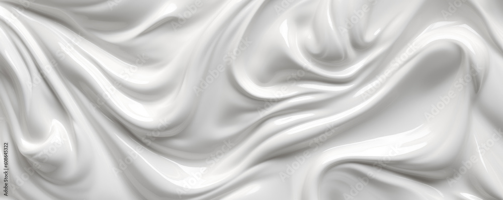 Milk or whip cream like slick glossy plasticy white abstract background. Hand edited generative AI.