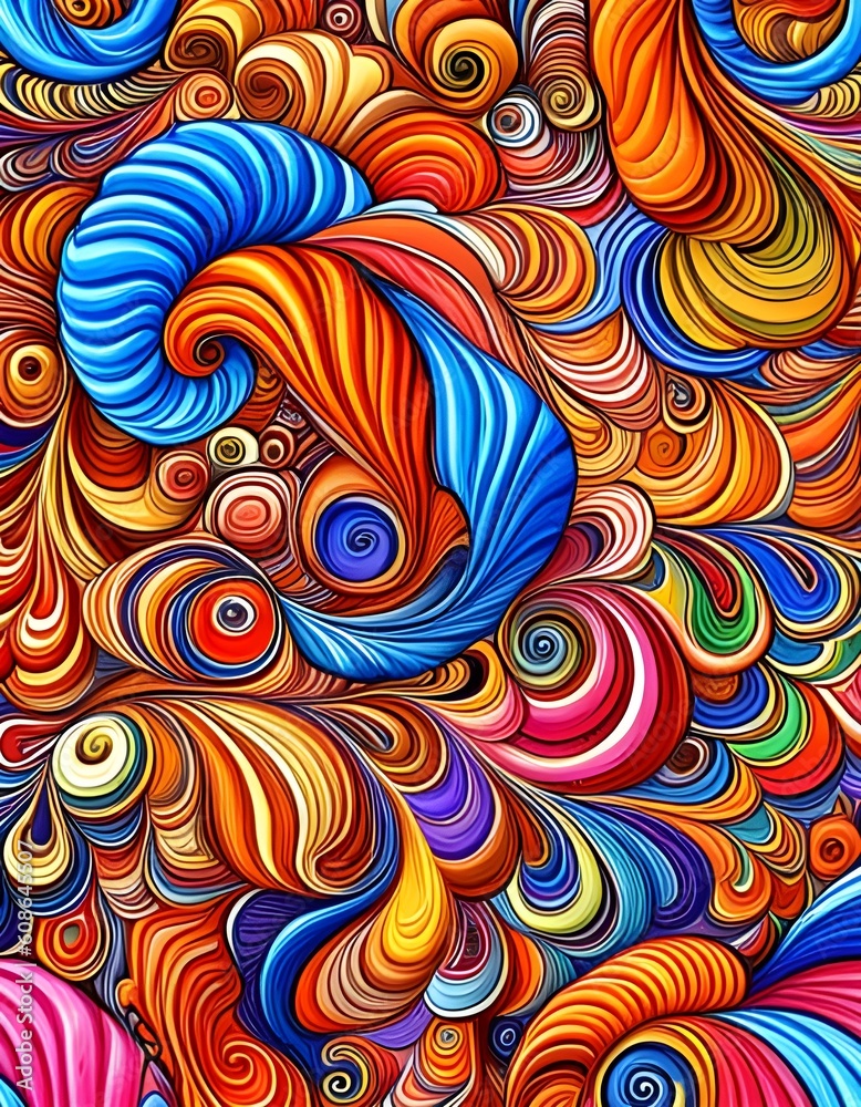 Sehr bunter Hintergrund mit Spiralen in vielen Farben, Illustration Sehr bunter Hintergrund mit Spiralen in vielen Farben, Illustration