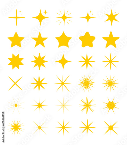 Vector star collection. Set of yellow star icons. Isolated on white background