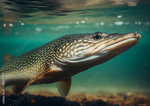 Pike in the river. Generative Ai image