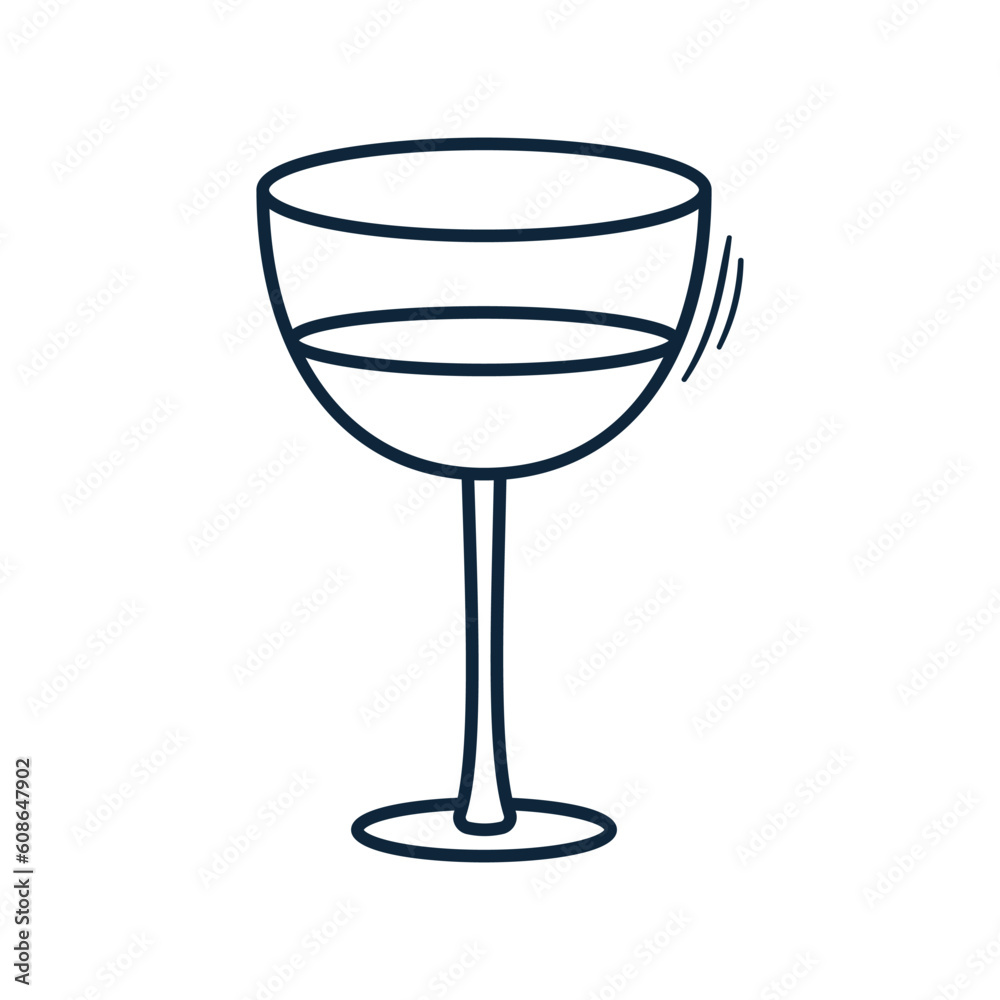 Outline glass wine vector drawing. Wineglass black silhouette. Simple sketch illustration of tableware element. Outline glass wine vector drawing. Wineglass black silhouette. Simple sketch illustration of tableware element.