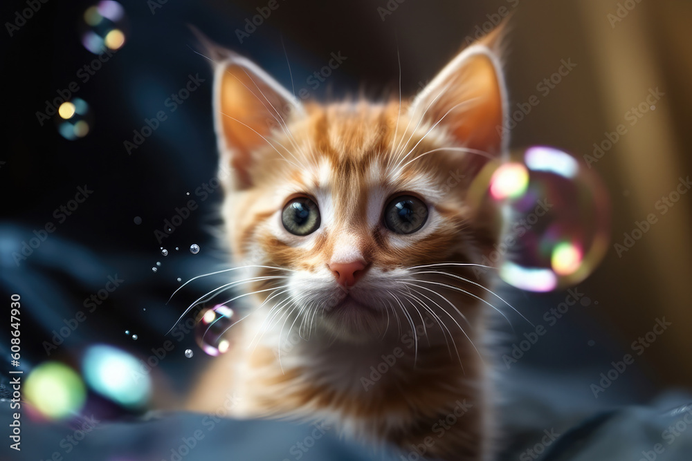 A cute cat with bubble, generative AI