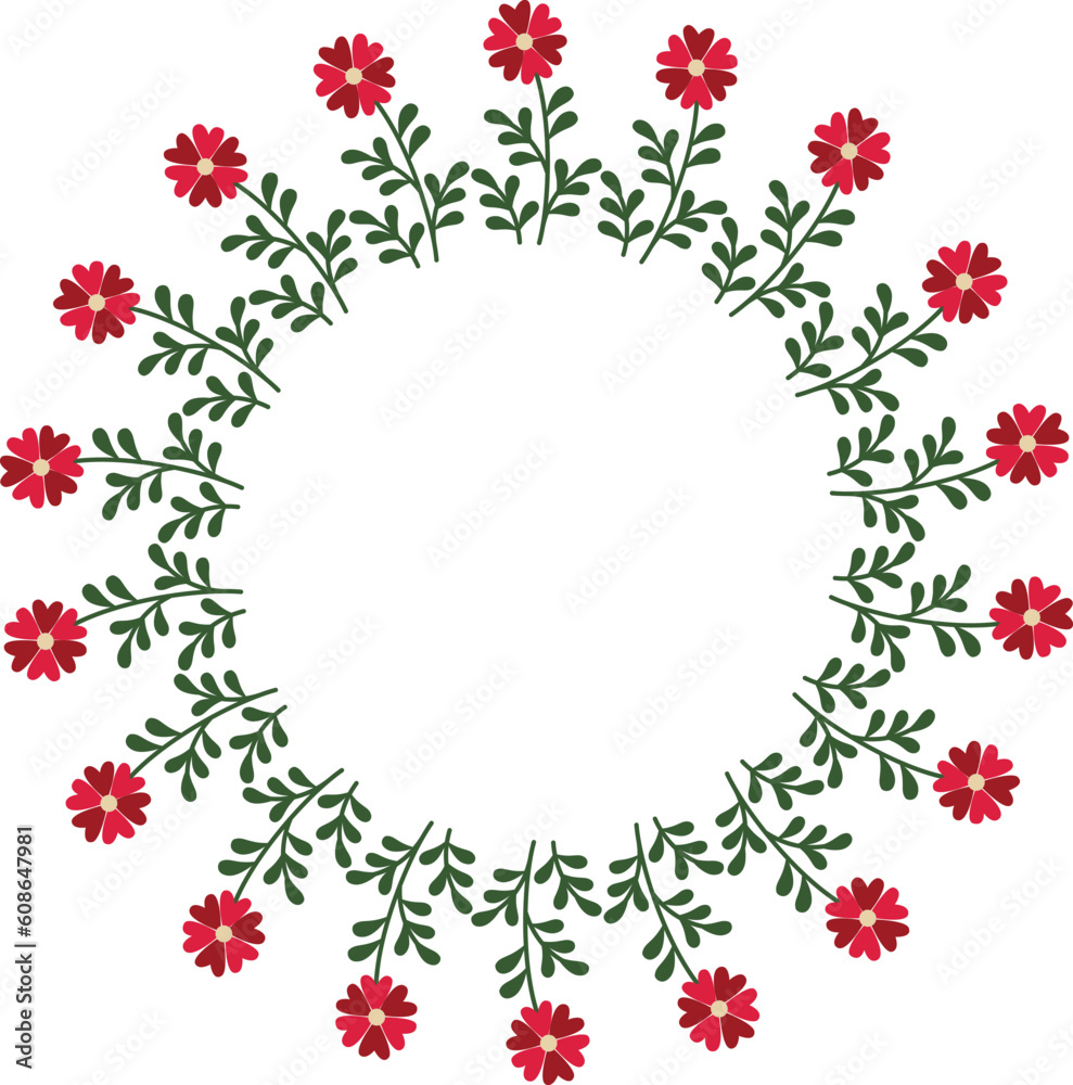 Decorative wreath of abstract flowers. Hand drawn floral frame isolated on white background. Vector illustration Decorative wreath of abstract flowers. Hand drawn floral frame isolated on white background. Vector illustration