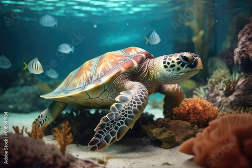 People and sea turtle  generative AI