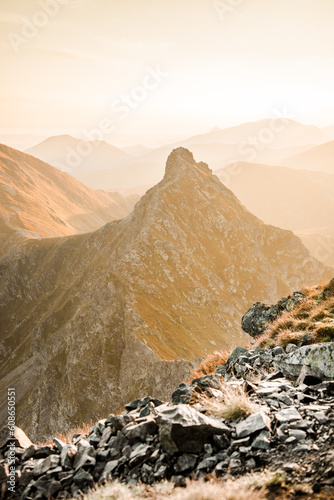 Fototapeta Naklejka Na Ścianę i Meble -  Mountain colorful sunrise photo from West Tatras in Slovakia in the autumn near Liptov region, Ziarska valley.