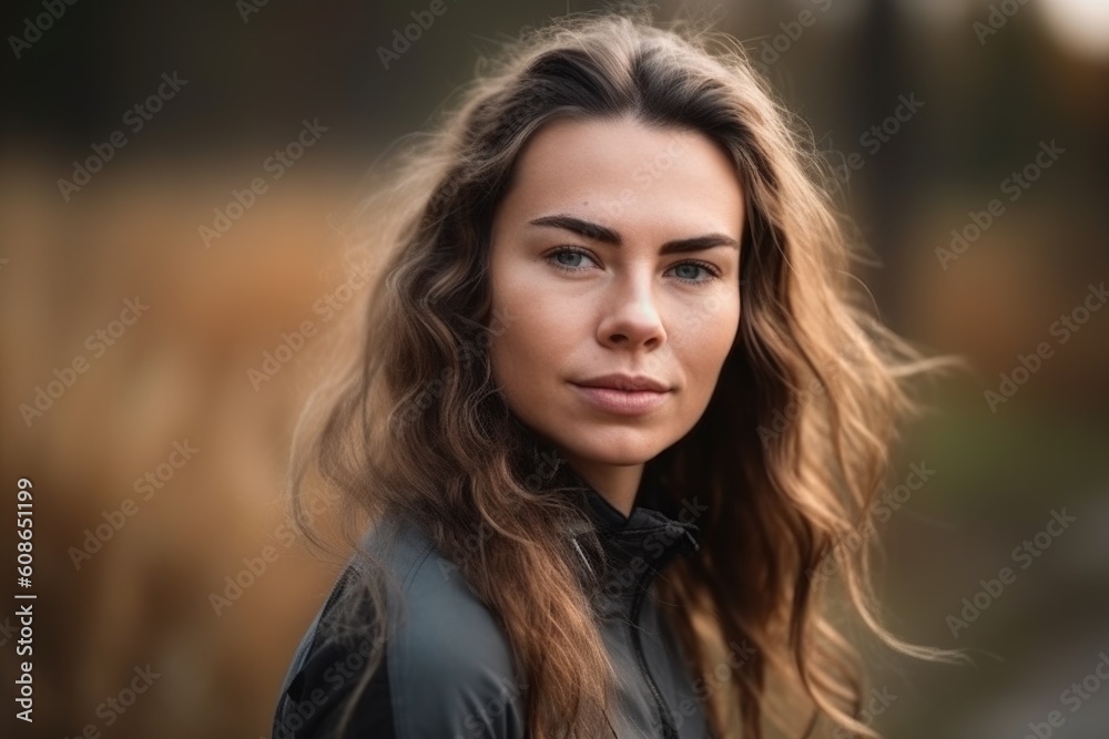 woman, portrait and bicycle for fitness, cardio and workout in nature with smile during sports, created with generative ai woman, portrait and bicycle for fitness, cardio and workout in nature with smile during sports, created with generative ai
