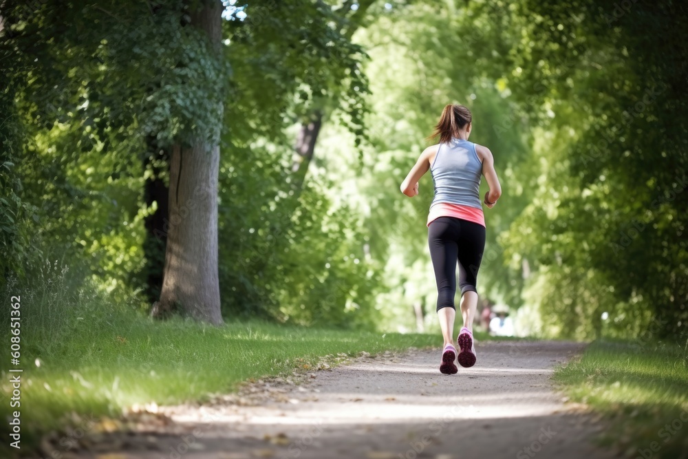 woman, running and body fitness in a park for the care of health wellness, training or workout, created with generative ai woman, running and body fitness in a park for the care of health wellness, training or workout, created with generative ai