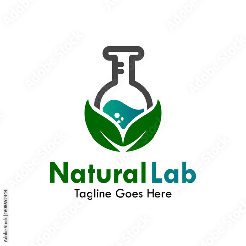 Natural lab design logo template illustration. there are leaf with beaker