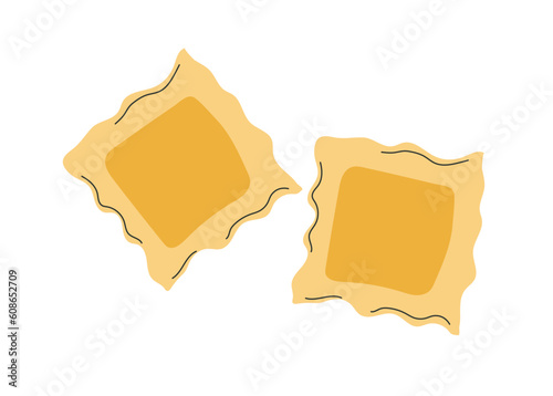 Square pasta type concept. Healthy and tasty eating, wheat products. Traditional Italian cuisine. Template, layout and mock up. Cartoon flat vector illustration isolated on white background