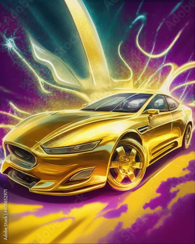 luxury gold car on abstract background