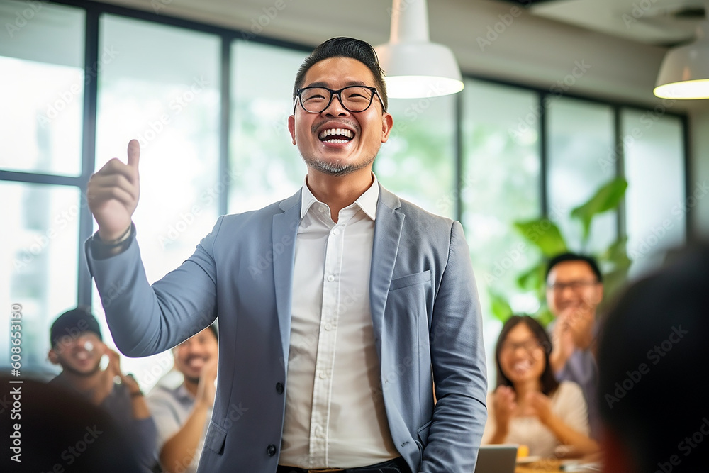 Obraz premium A man with team celebrating success Generative AI
