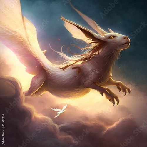 A mythical creature that is part-dragon and part-rabbit