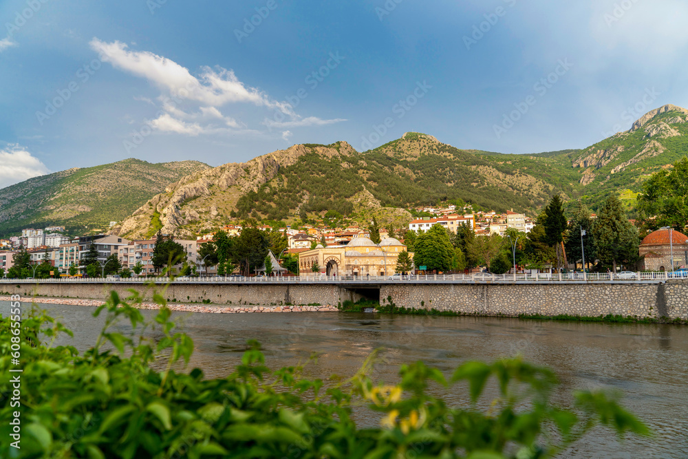 Amasya, Turkey - May 20 2023: View from touristic city Amasya