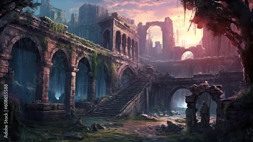 Old Ruins Game Art Wallpaper Background