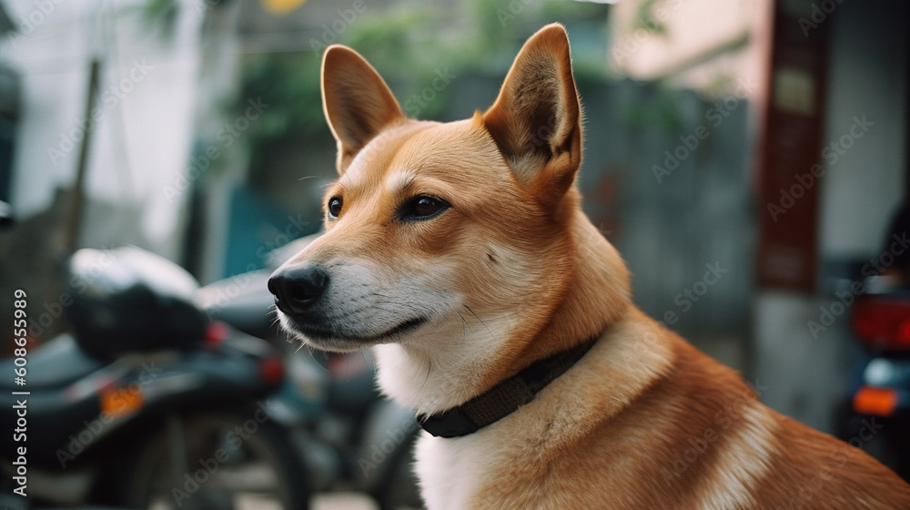 Close Up Portrait of a Shiba Inu Dog in Japanese Streets Generative AI Photo