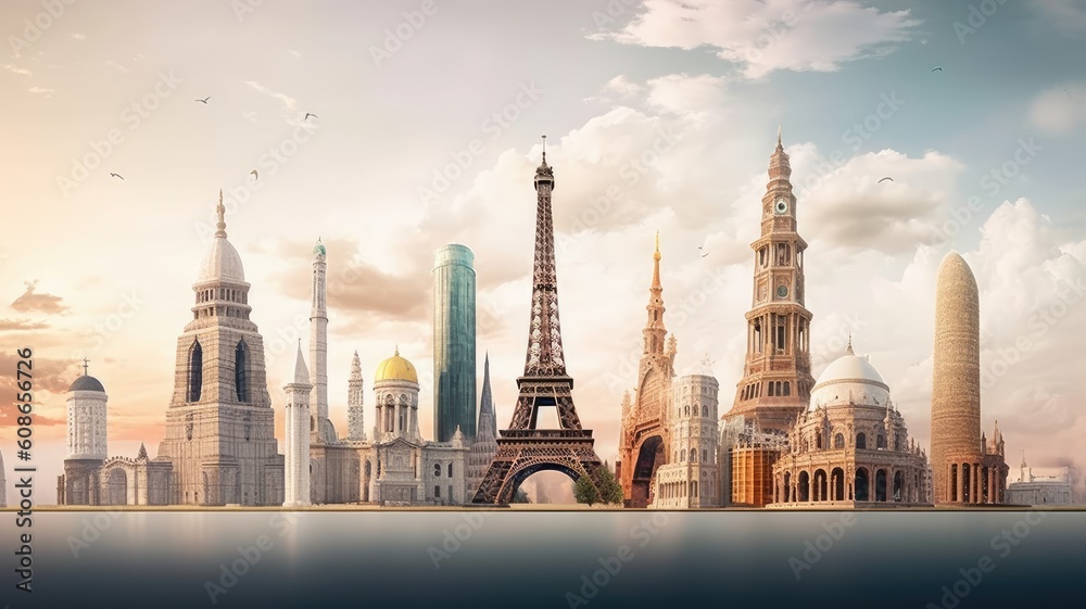 Iconic landmarks: Images depict famous landmarks and monuments that are synonymous with specific destinations, evoking a sense of wonder and wanderlust . Generative AI