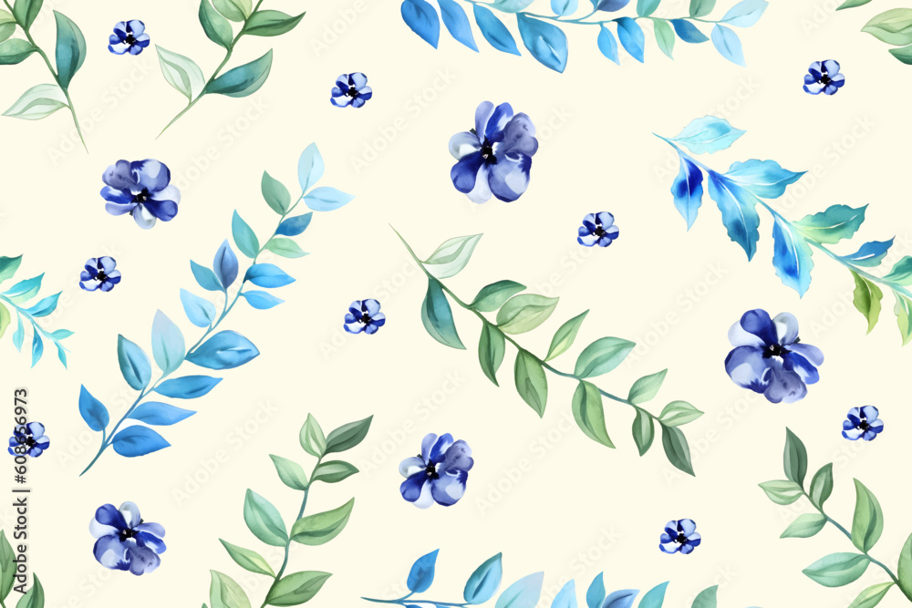 Floral seamless pattern with hand drawn watercolor herbs and flowers. Stock illustration.