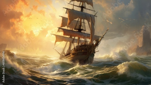 Maritime history: Pictures depict historical ships or lighthouses, symbolizing the rich heritage and stories associated with maritime journeys. Generative AI