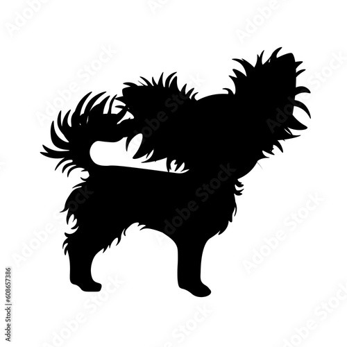 Black silhouette of a fluffy dog of the Chihuahua breed