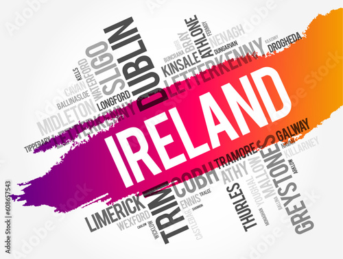List of cities in Ireland word cloud collage, business and travel concept background photo