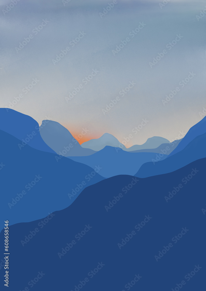 Sunset mountain landscape with clouds