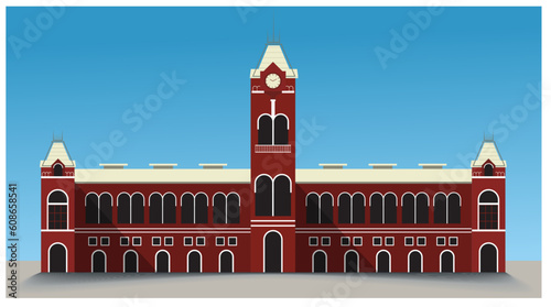 Chennai Central, Puratchi Thalaivar Dr. M. G. Ramachandran Central Railway Station Chennai, Madras Station Chennai Central Railway Station MAS Tamil Nadu India vector Illustration icons