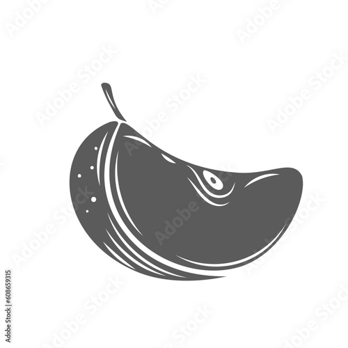 Apple slice glyph icon vector illustration. Stamp of single wedge or juicy part of sweet ripe fruit, piece of apple with seeds for eating, food ingredient for cooking juice, summer vegetarian dessert