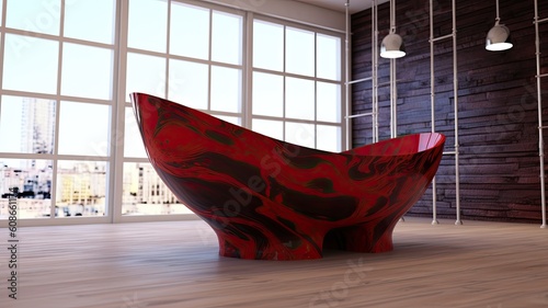 Modern red epoxy resin bathtub to make a really astonishing bathroom. Generative AI Technology 
