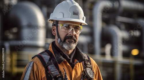 Generative AI Construction Engineering. Refinery engineer oil industry hands hold worker helmet hard hat. Refinery industry engineering