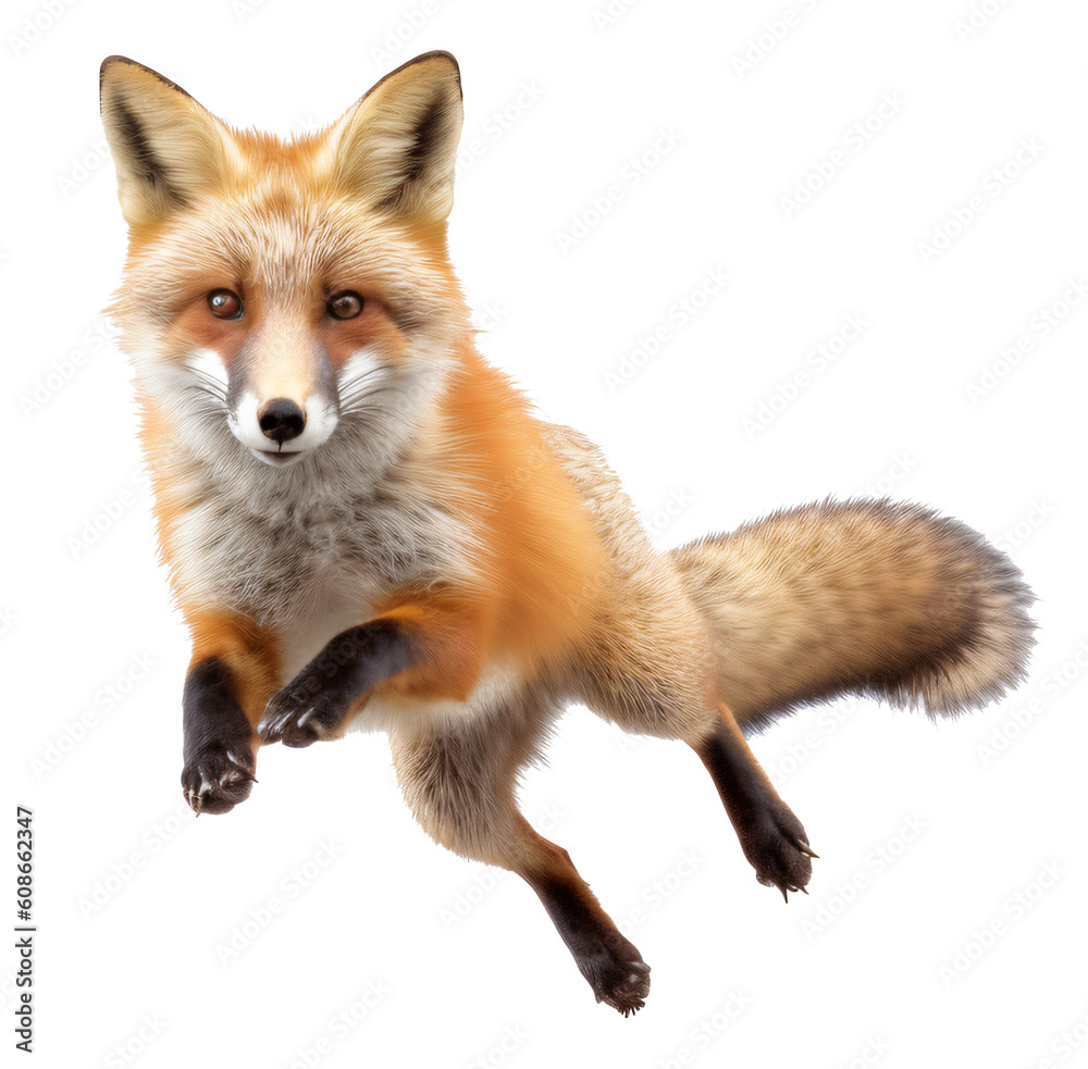 Orange fox isolated on the transparent background PNG. AI generative. Orange fox isolated on the transparent background PNG. AI generative.